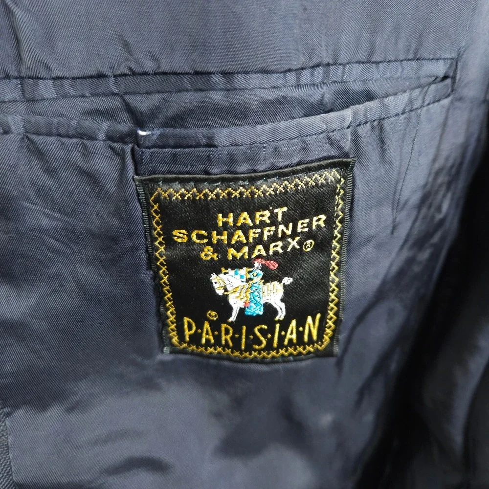 Hart‎ Schaffner Marx Men's Navy Plaid Wool Sport Coat Blazer 40R